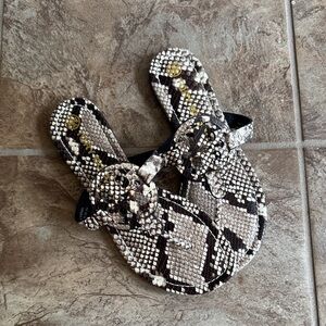 Tory Burch Black and Cream Snake Print Sandals